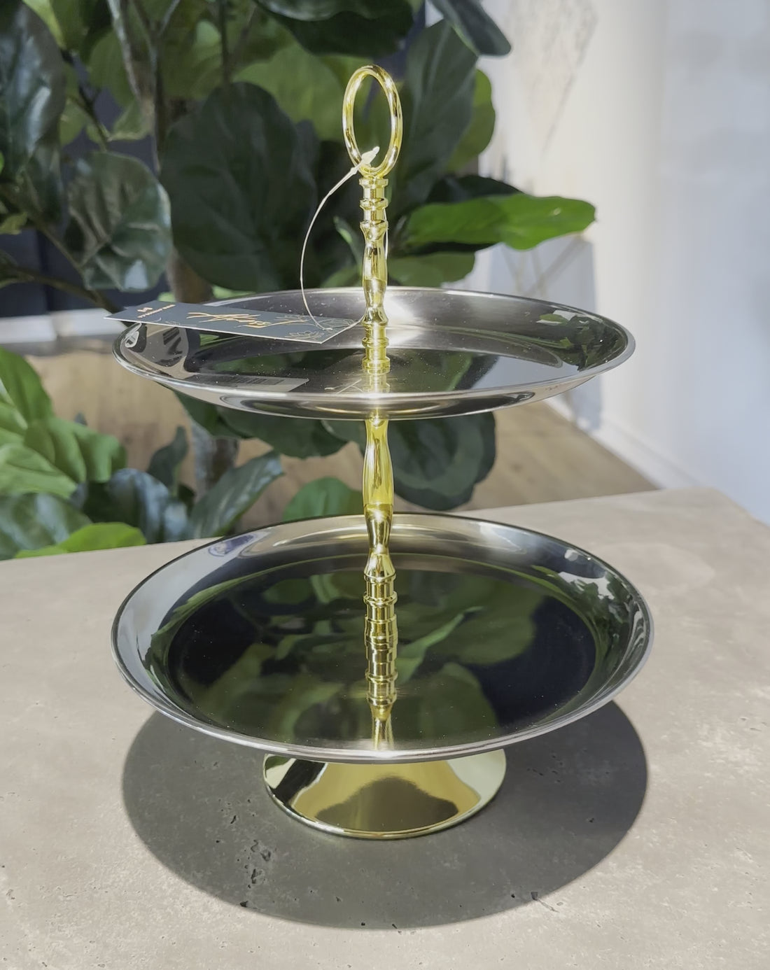 Two-Tier Gold and Silver Serving Tray