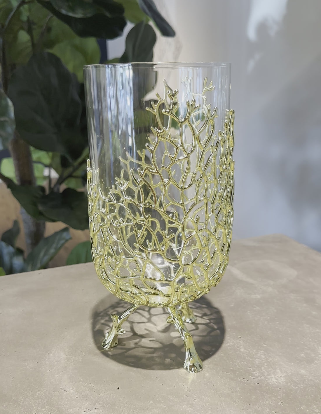 Gold Coral Design Glass Vase