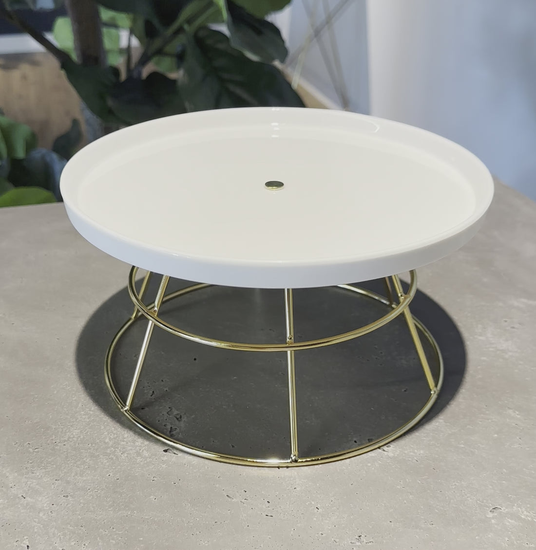 White Cake Stand with Gold Wire Base