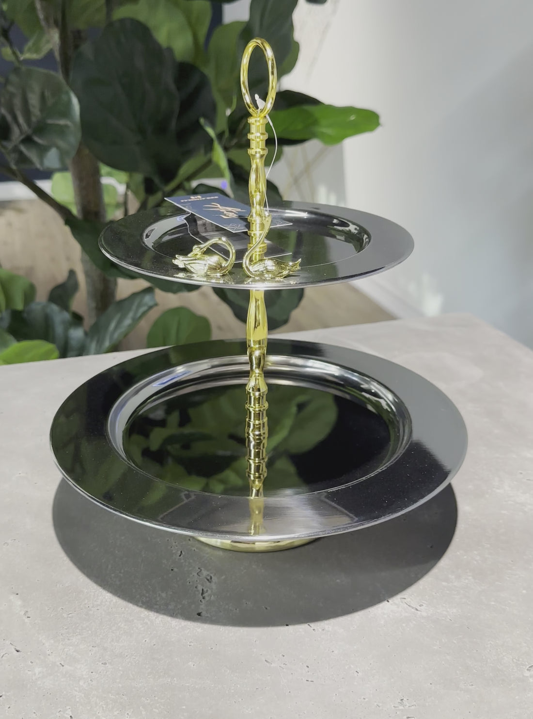 Two-Tier Swan Knob Serving Tray