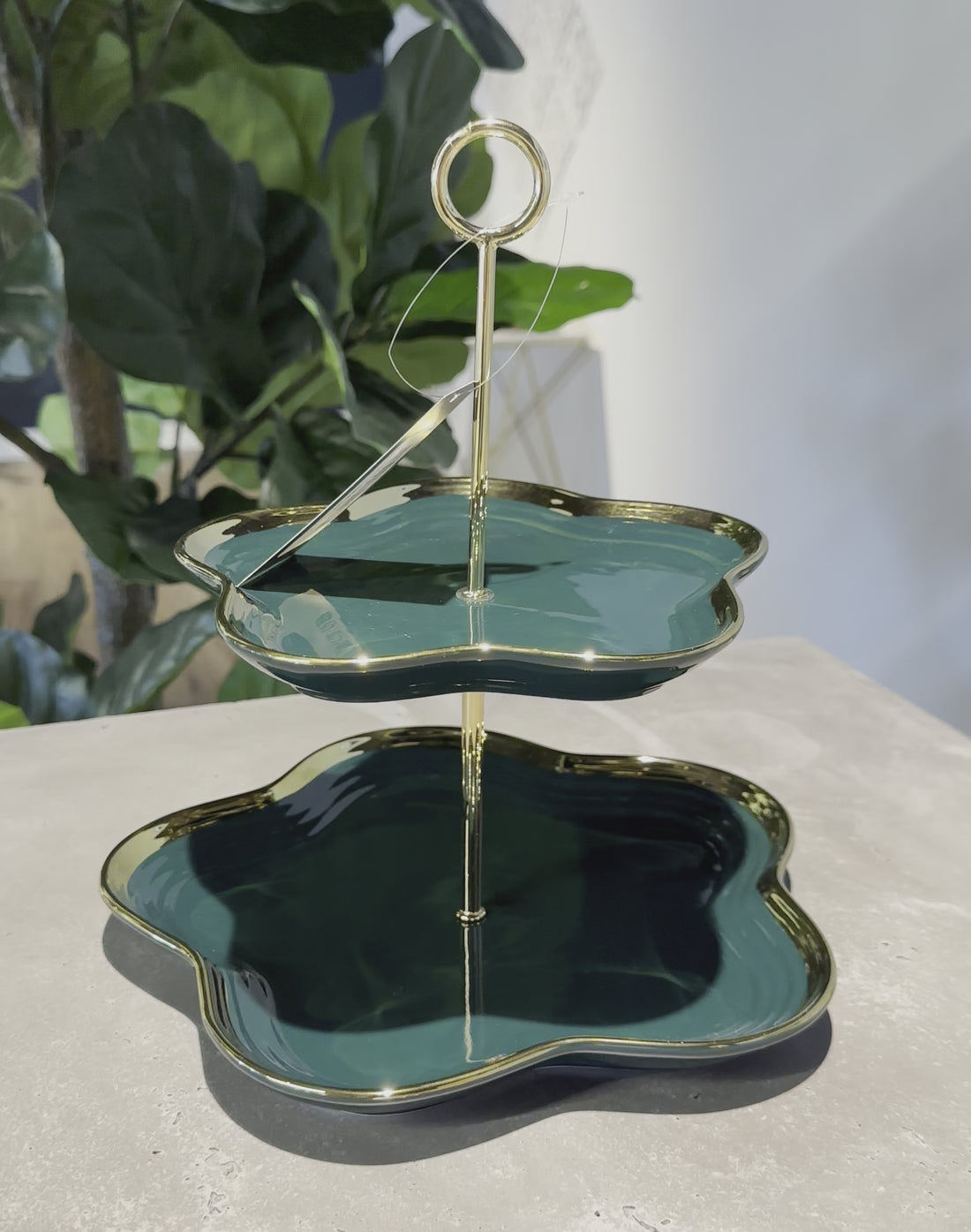 Two-Tier Green and Gold Serving Tray