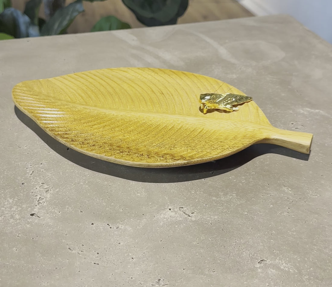 Handcrafted Wooden Leaf-Shaped Serving Dish