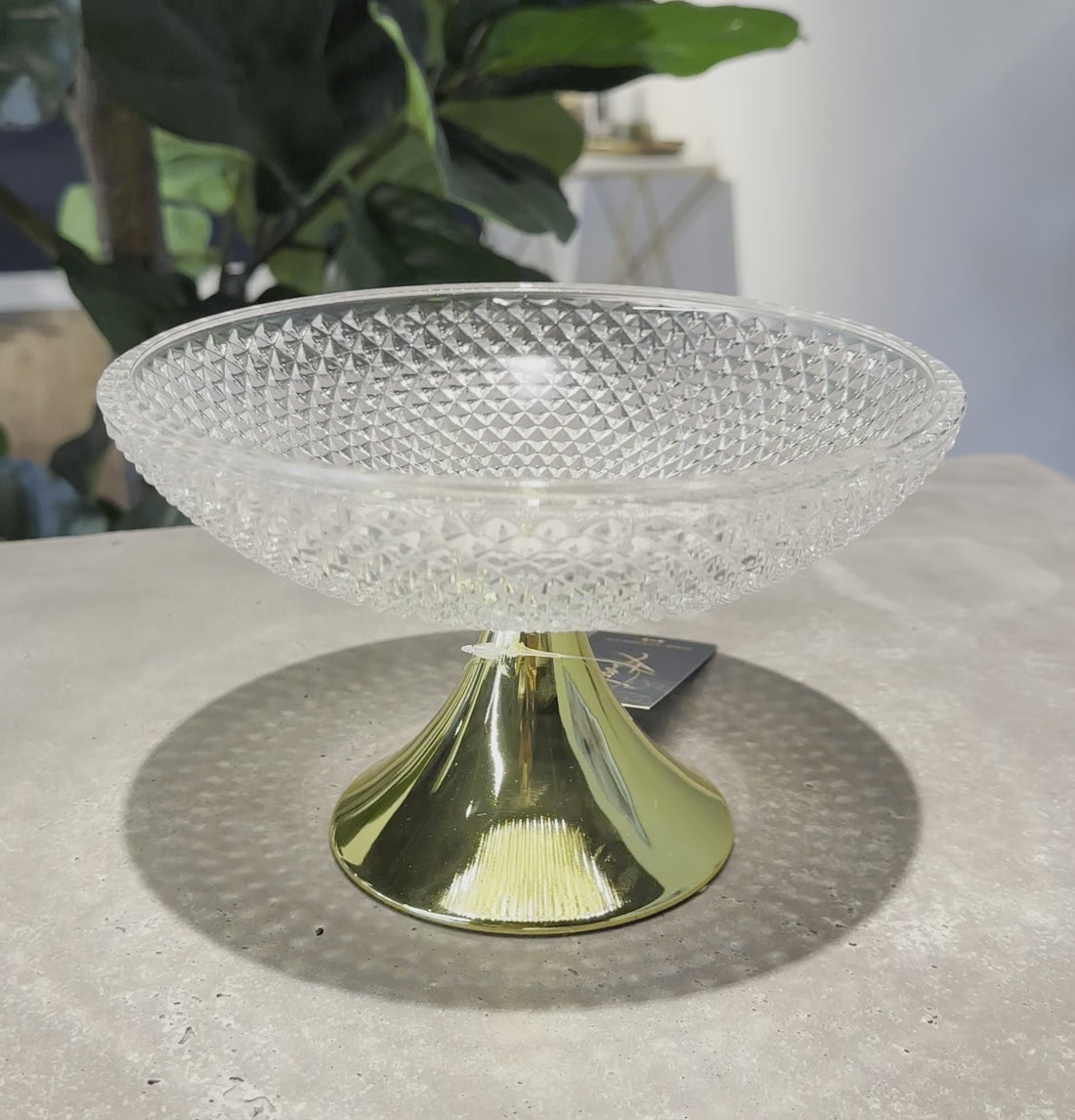 Textured Glass Bowl with Gold Pedestal Base