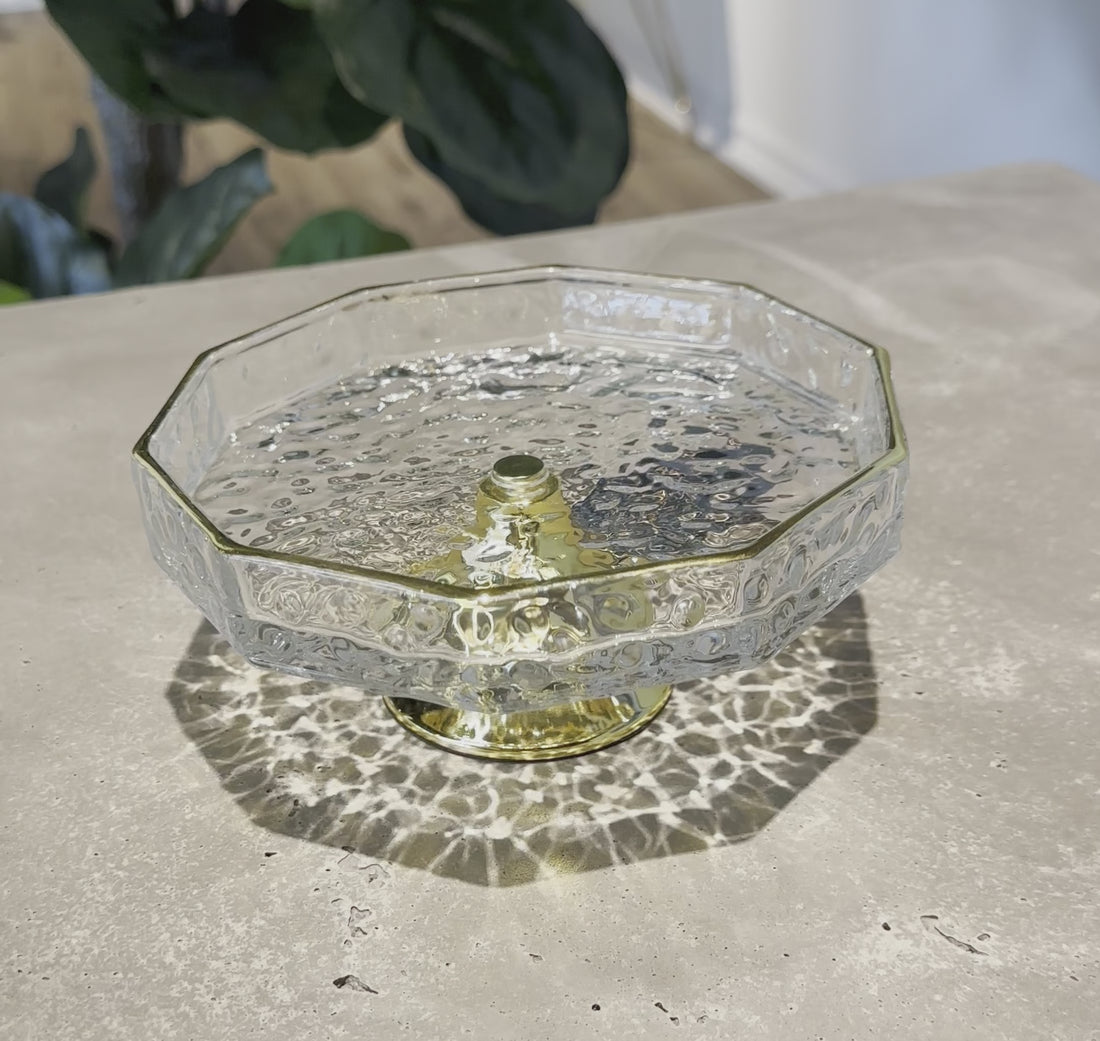 Small Decorative Glass Cake Stand with Gold Base