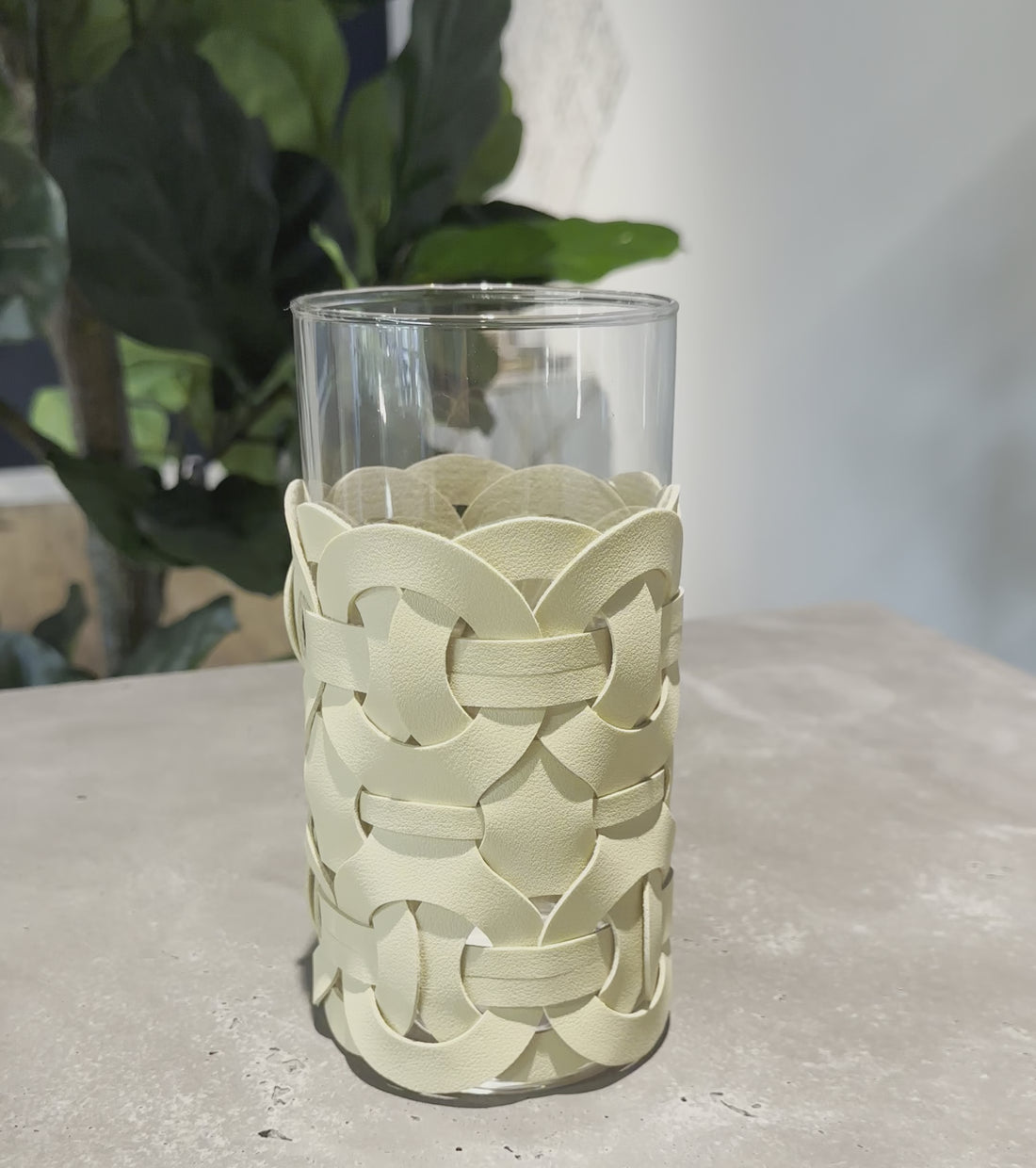 Small Woven Leather Accent Glass Vase